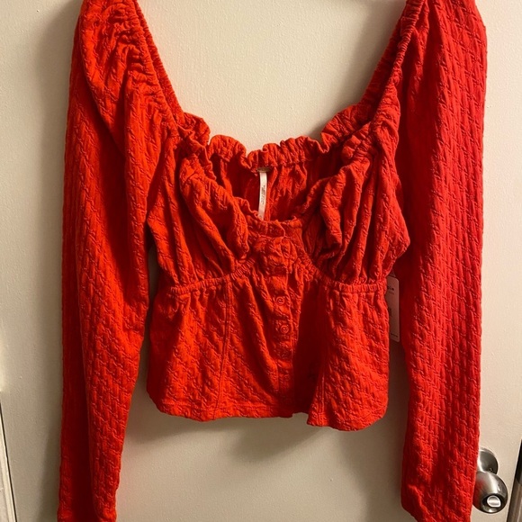 Free People Tops - FREE People- Long-sleeved Red Crop Top